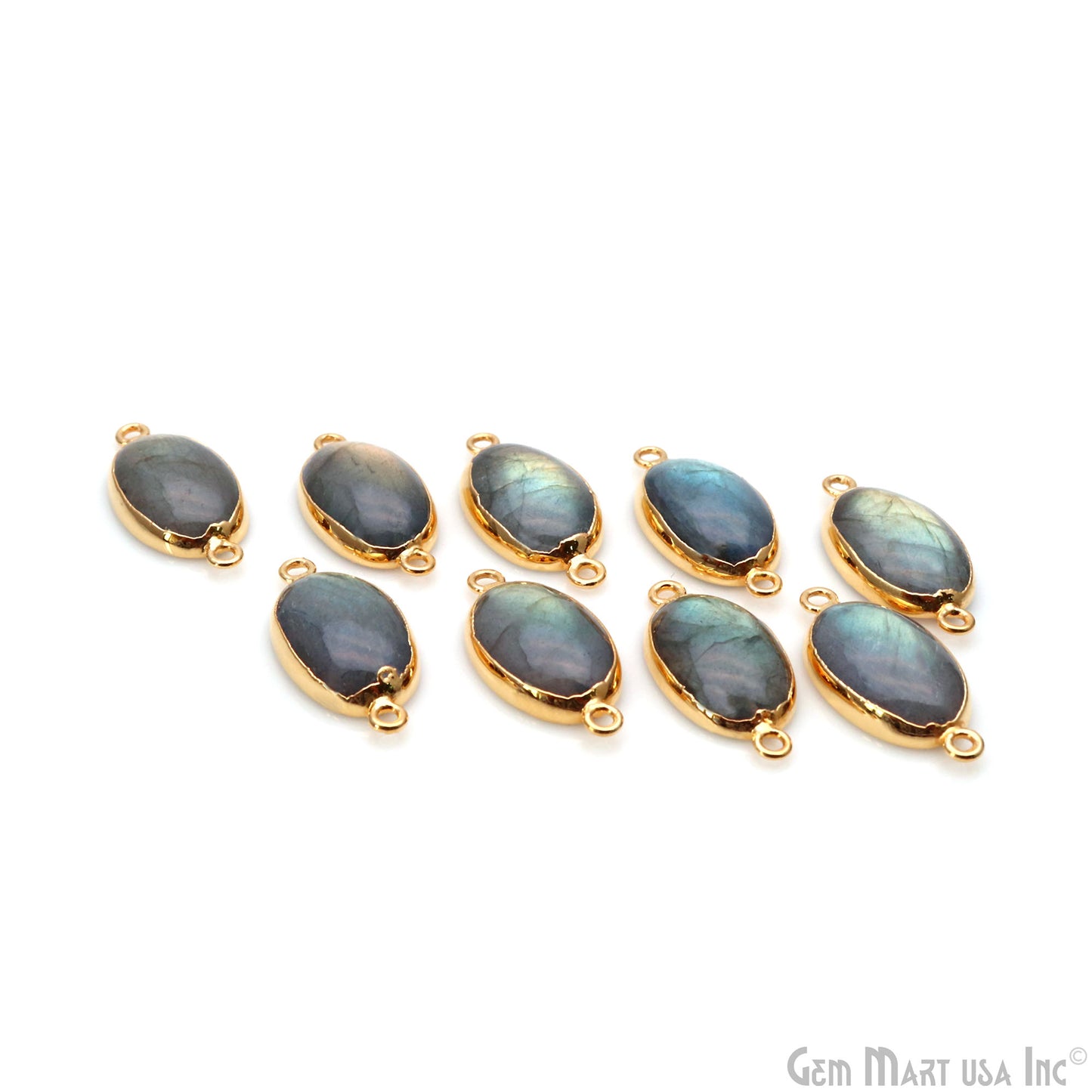 Flashy Labradorite 27x13mm Cabochon Oval Double Bail Gold Electroplated Gemstone Connector