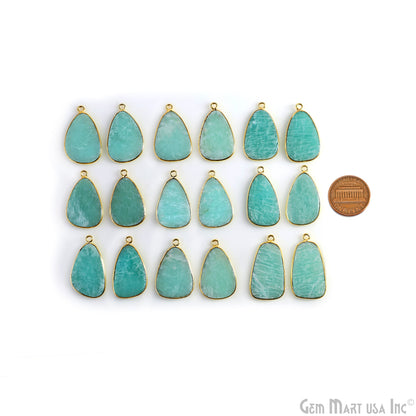 Amazonite Triangle Gold Plated Single Bail Bezel Smooth Slab Slice Thick Gemstone Connector 30x16mm 1 Pair