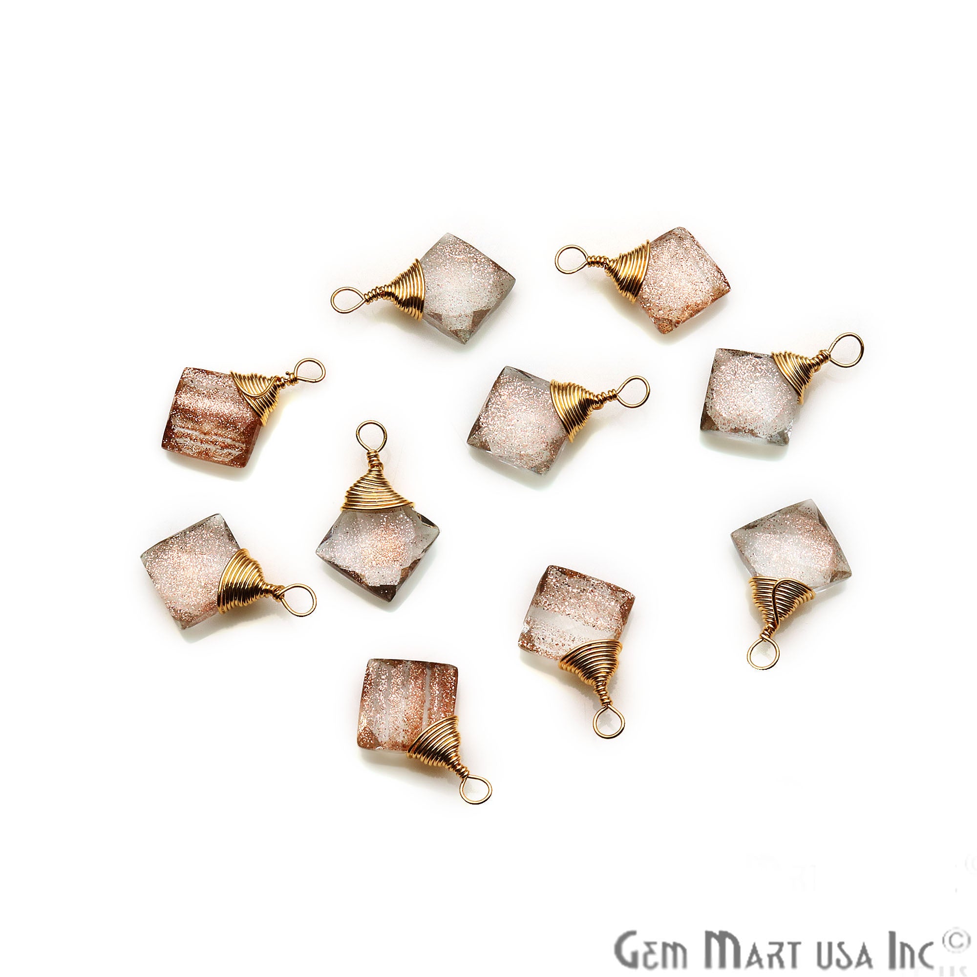 Copper Infused Square 10mm Gold Plated Wire Wrapped Gemstone Connector - GemMartUSA