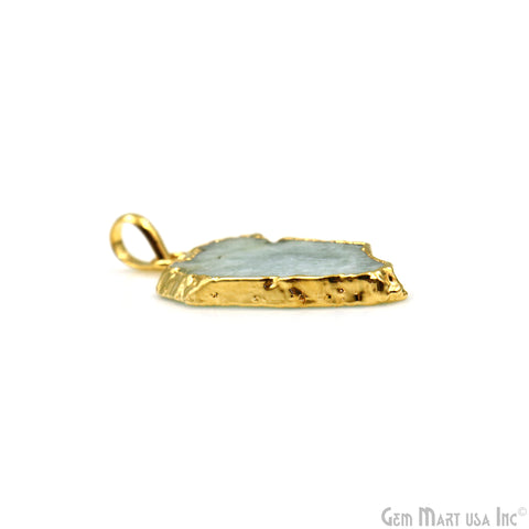 Aquamarine Free Form shape 38x19mm Gold Electroplated Gemstone Single Bail Pendant