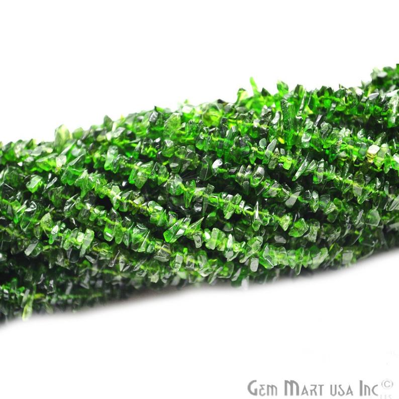 Chrome Diopside Natural Stone Smooth Chips 34 inches Full Strand (762208976943)