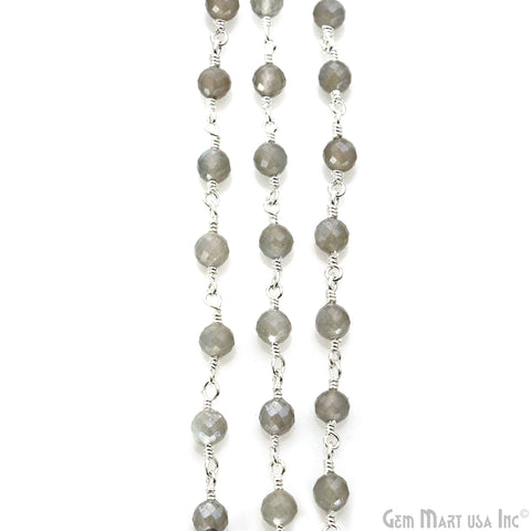 Mistique Labradorite Gemstone Faceted Beads 4mm Silver Wire Wrapped Bead Rosary Chain