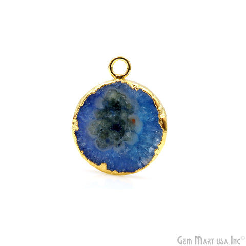 Blue Agate Geode Druzy 25x20mm Single Bail Gold Electroplated Gemstone Connector
