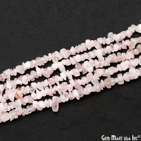 Rose Quartz Chip Beads, 34 Inch, Natural Chip Strands, Drilled Strung Nugget Beads, 7-10mm, Polished, GemMartUSA (CHRQ-70004)