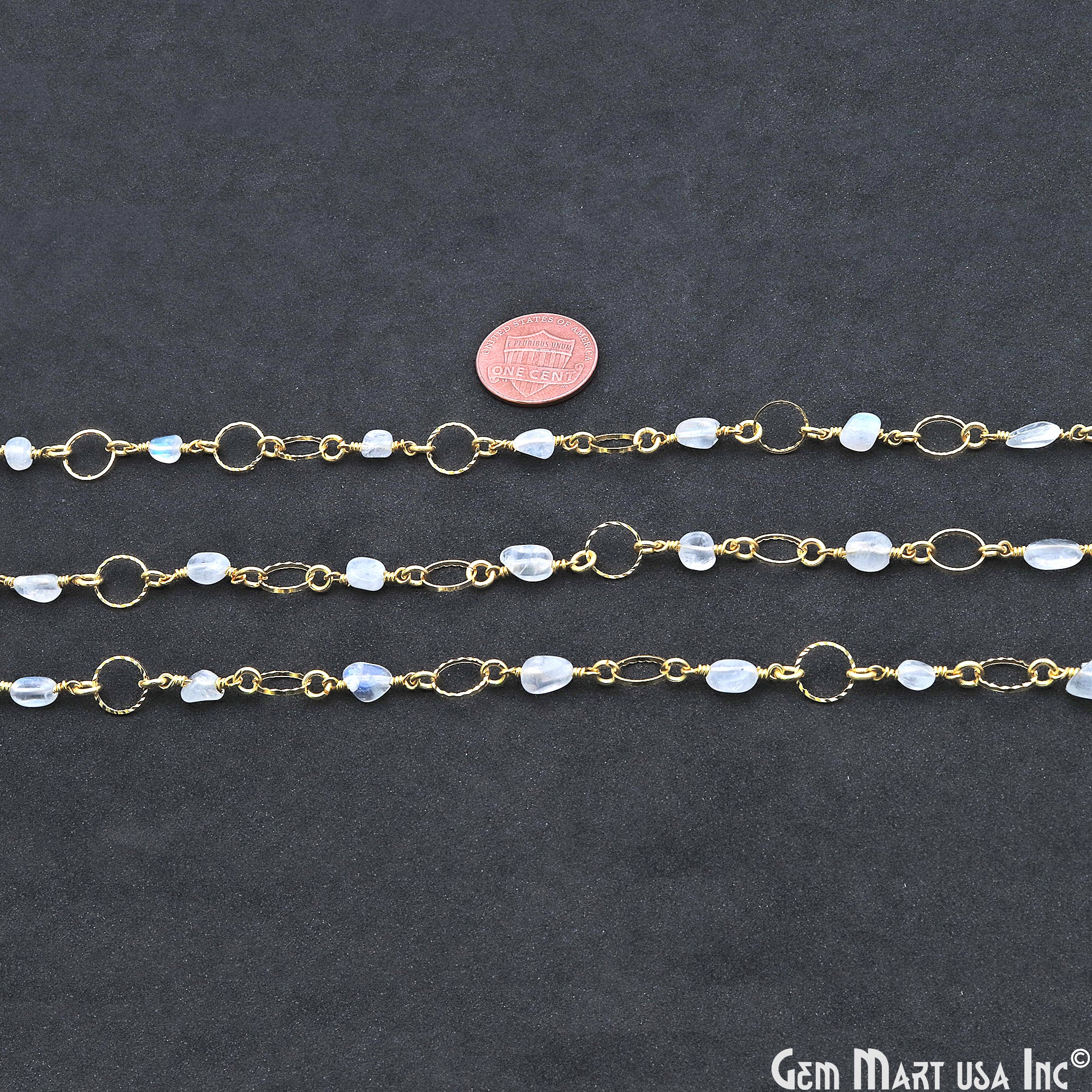 Rainbow Moonstone With Gold Round Finding Rosary Chain
