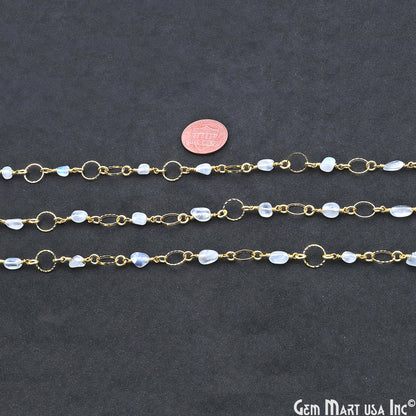 Rainbow Moonstone With Gold Plated Round Finding Rosary Chain