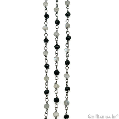 Black Spinel & Labradorite 3-3.5mm Oxidized Faceted Beads Wire Wrapped Rosary Chain