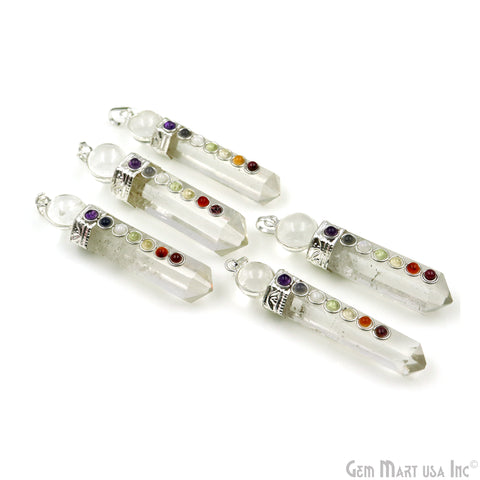 Crystal 7 Chakra 57x12mm Silver Plated Gemstones Necklace Pendant