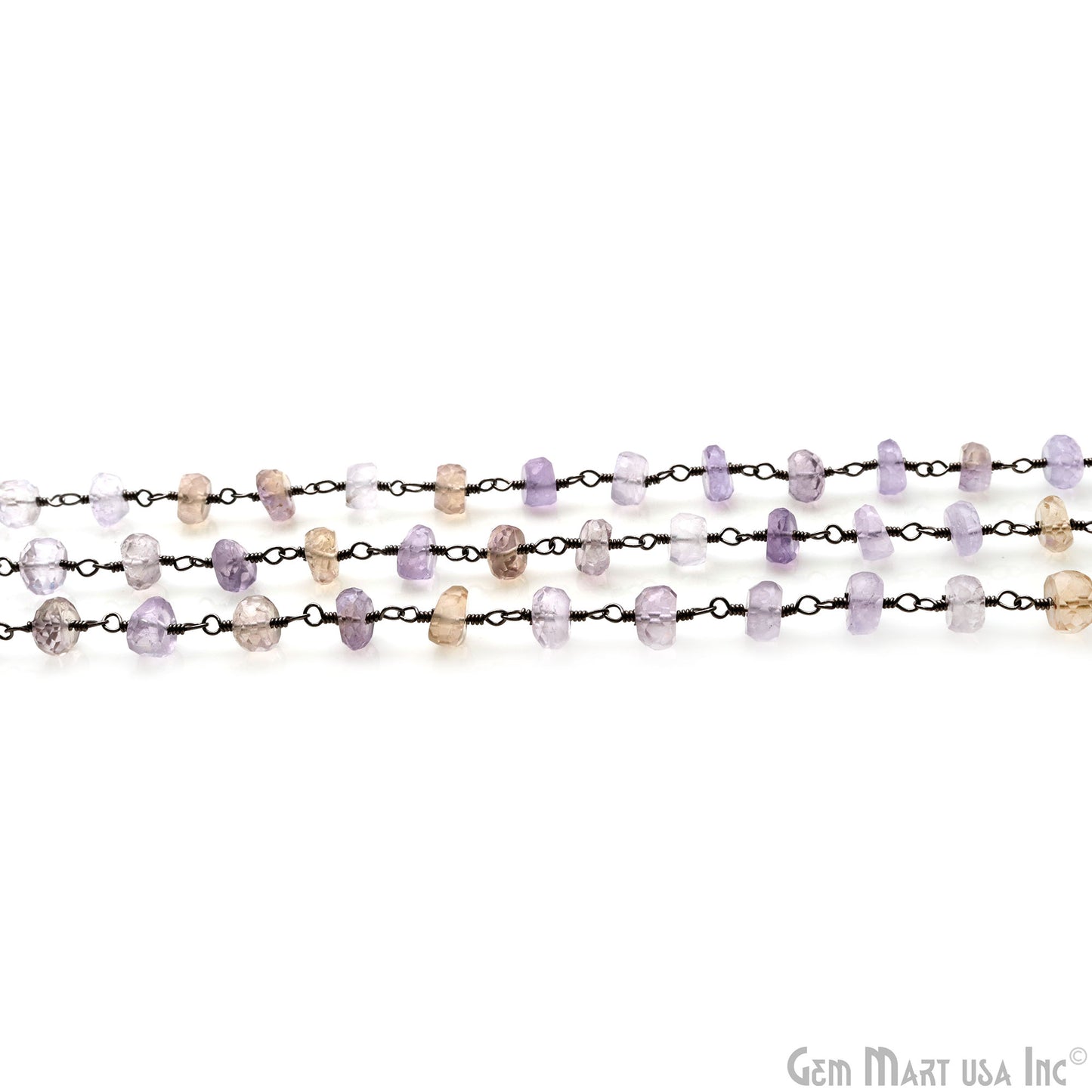 Ametrine Faceted Beads 6-7mm Oxidized Wire Wrapped Rosary Chain