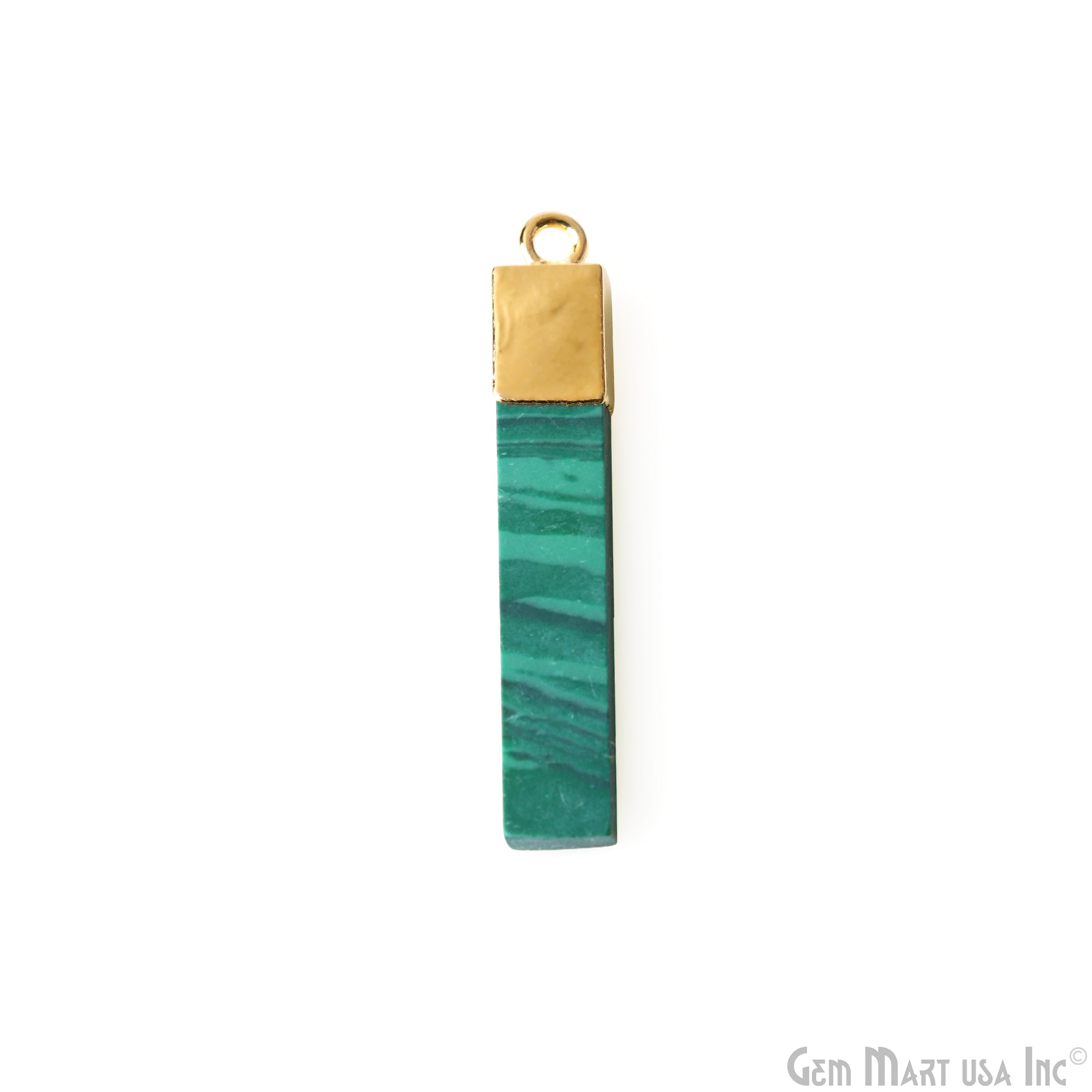 Malachite Rectangle Shape 33x5mm Gold Electroplated Single Bail Connector