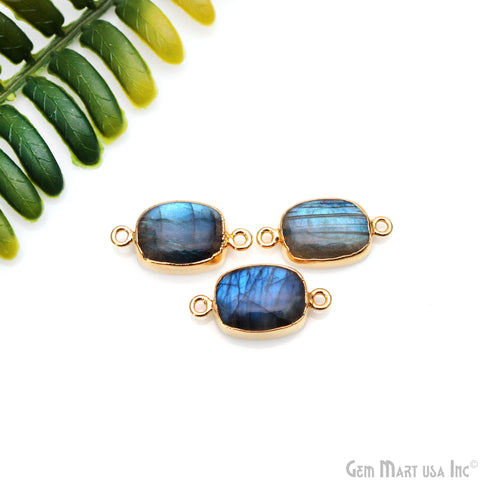 Flashy Labradorite 24x12mm Cabochon Octagon Double Bail Gold Electroplated Gemstone Connector