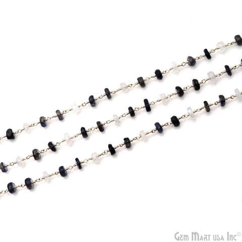 Iolite & Rainbow Faceted 5-6mm Silver Wire Wrapped Rosary Chain
