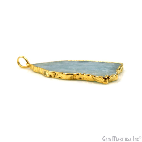 Aquamarine Free Form shape 53x36mm Gold Electroplated Gemstone Single Bail Pendant