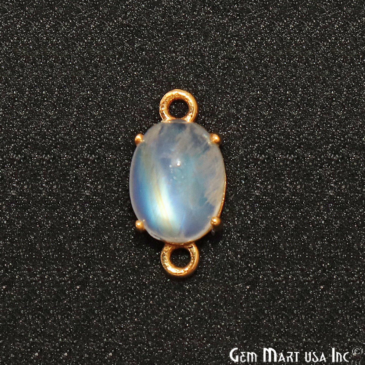 Rainbow Moonstone Cabochon Oval Prong Gold Plated Bail Connector - GemMartUSA