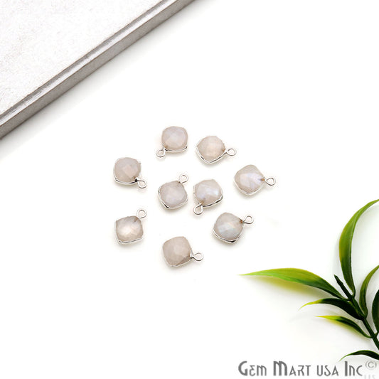 Rainbow Moonstone 10mm Cushion Silver Electroplated Gemstone Connector - GemMartUSA