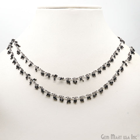 Black Spinel & Crystal Beads Cluster Oxidized Wire Wrapped Dangle Rosary Chain
