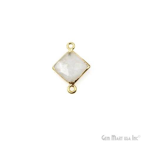 Rainbow Moonstone 12mm Square Gold Edged Double Bail Gemstone Connector