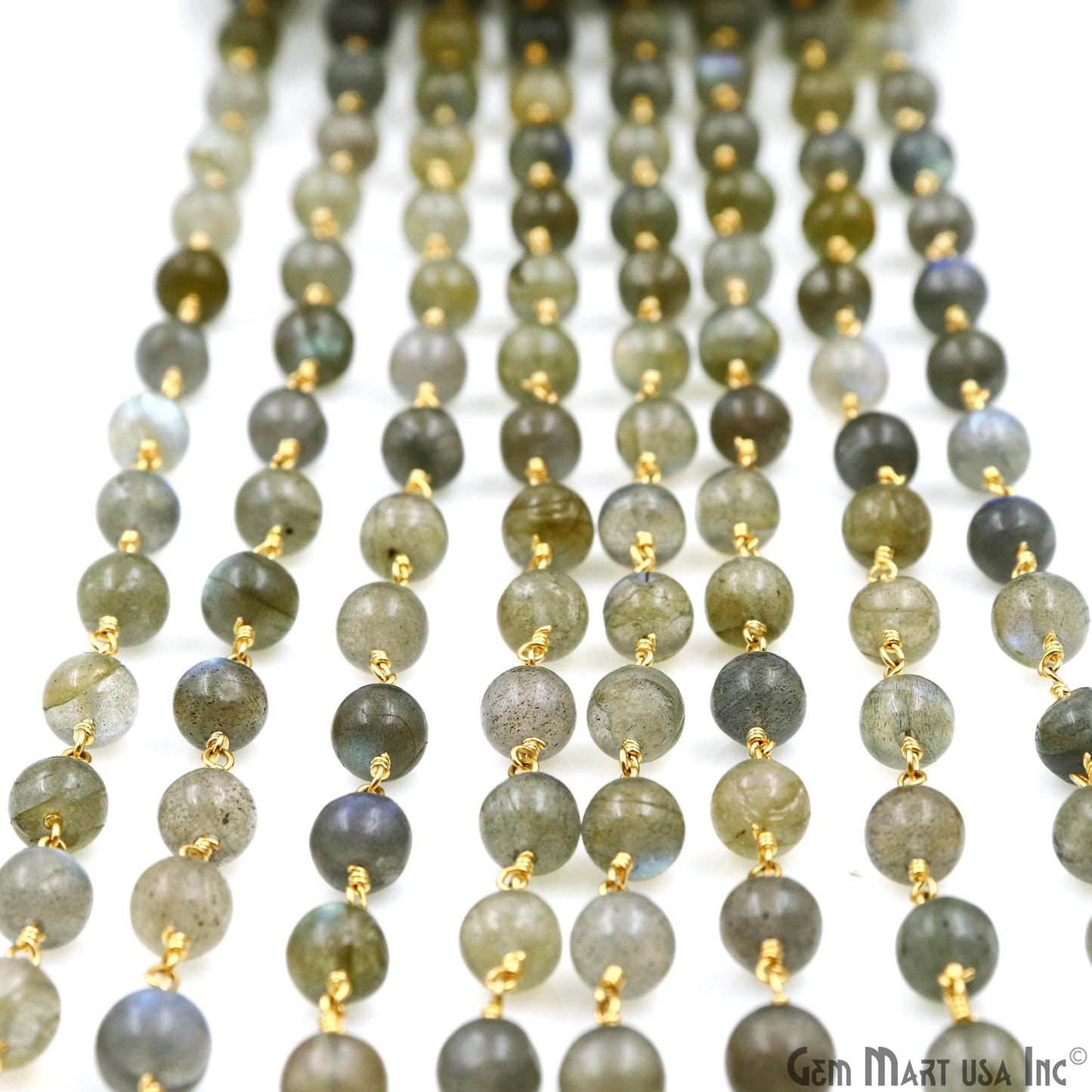 Labradorite 7-8mm Gold Plated Cabochon Beads Rosary Chain