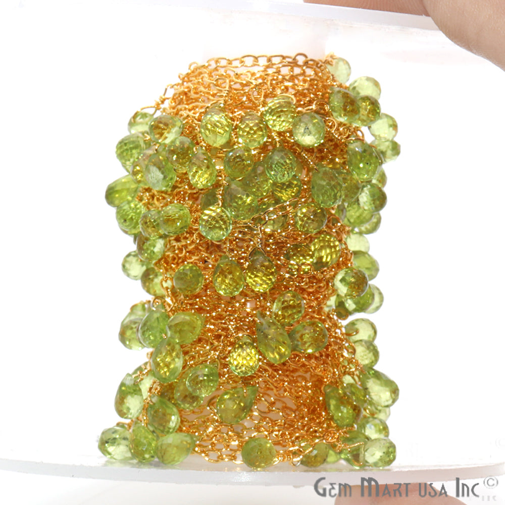 Peridot 5x4mm Beaded Gold Wire Wrapped Dangle Rosary Chain - GemMartUSA