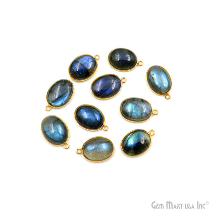 Flashy Labradorite Cabochon 12x16mm Oval Single Bail Gold Plated Gemstone Connector