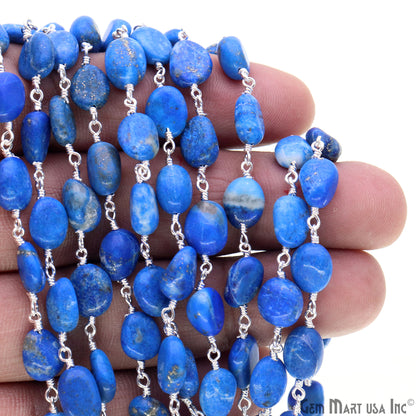 Lapis 8x5mm Tumble Beads Silver Plated Rosary Chain