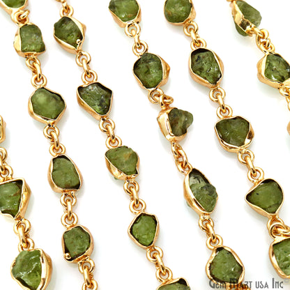 Peridot Organic 10mm Gold Plated Bezel Continuous Connector Chain