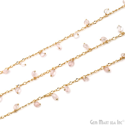 Rose Quartz Tumble Beads 8x5mm Gold Plated Cluster Dangle Chain