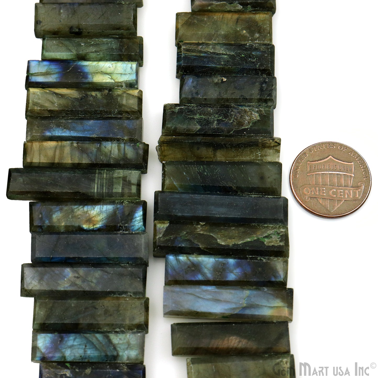 Labradorite Rectangle Beads, 9 Inch Gemstone Strands, Drilled Strung Briolette Beads, Rectangle Shape, 28x10mm