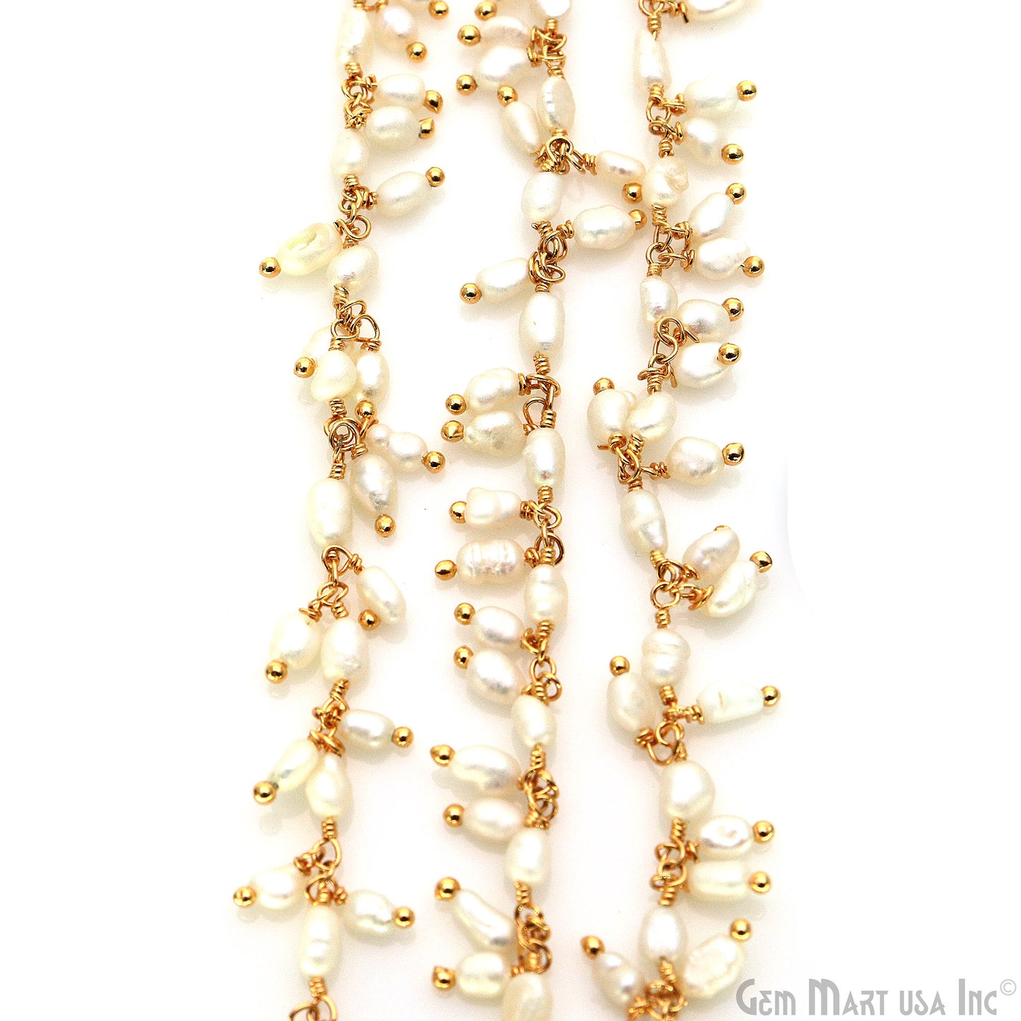 Pearl Faceted Beads Oval 4x3mm Gold Plated Wire Wrapped Cluster Rosary Chain