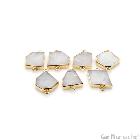 Rainbow Moonstone Free Form 16x26mm Gold Electroplated Gemstone Double Bail Connector