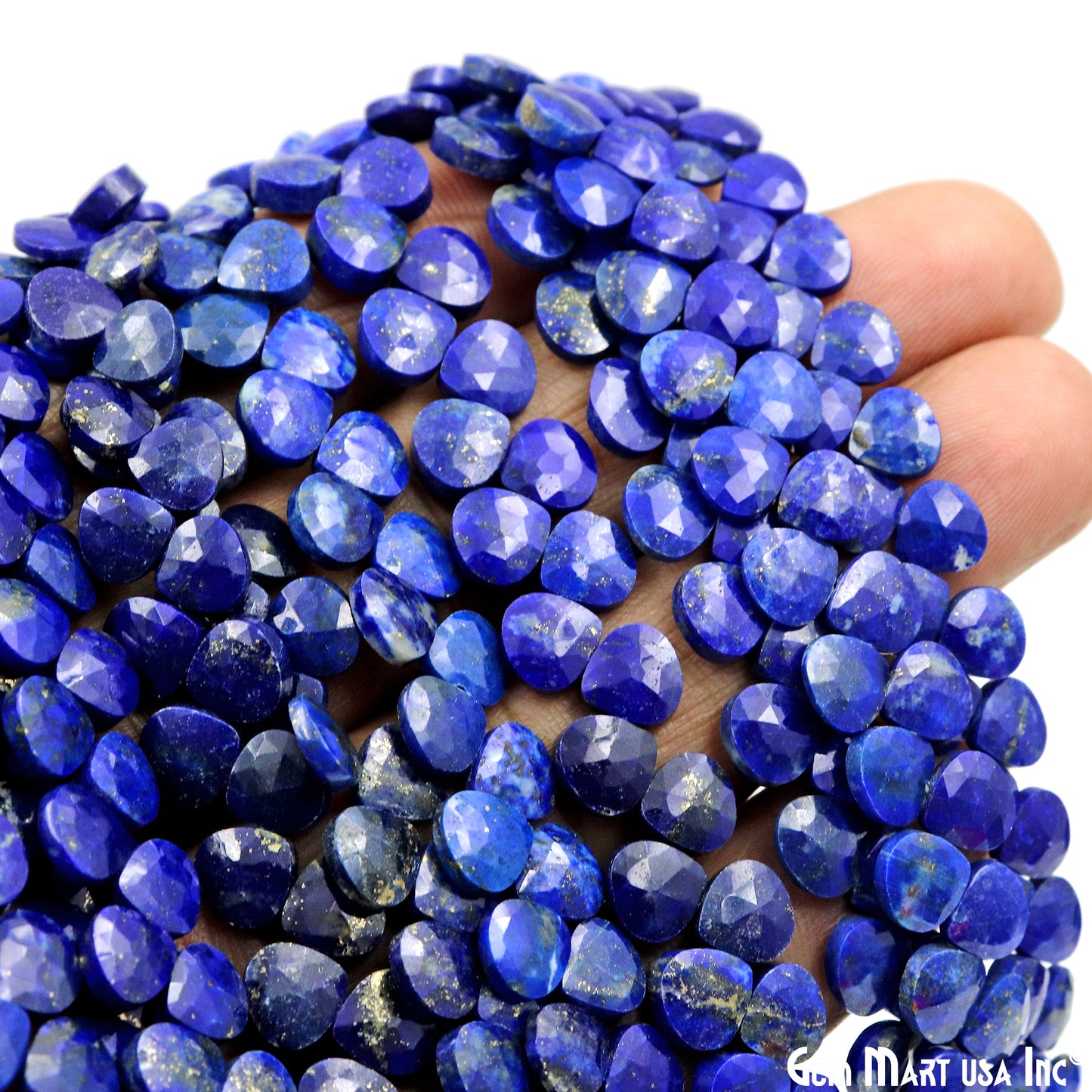 Lapis Heart Beads, 7 Inch Gemstone Strands, Drilled Strung Briolette Beads, Heart Shape, 7mm