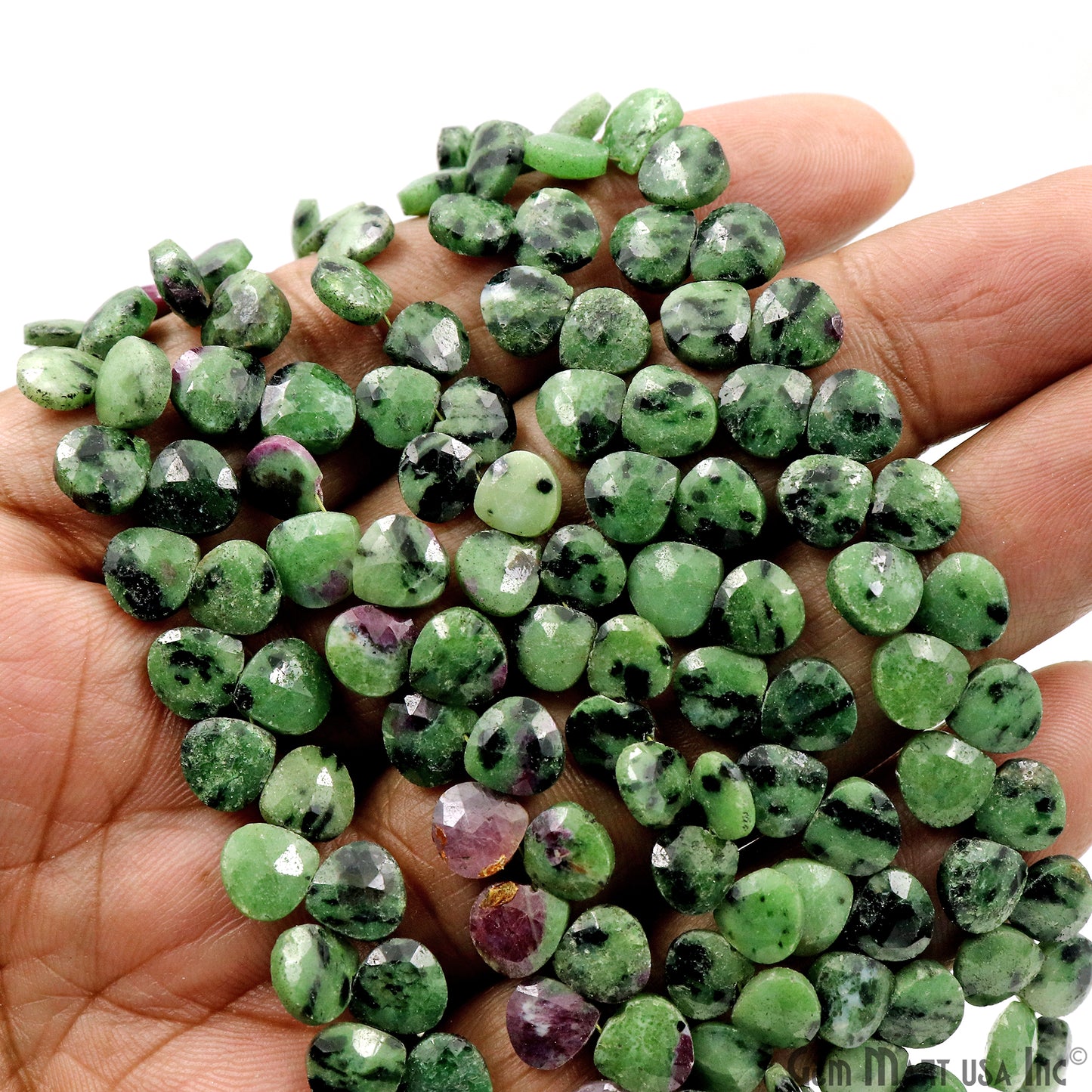 Ruby Zoisite Heart Beads, 7 Inch Gemstone Strands, Drilled Strung Briolette Beads, Heart Shape, 7mm