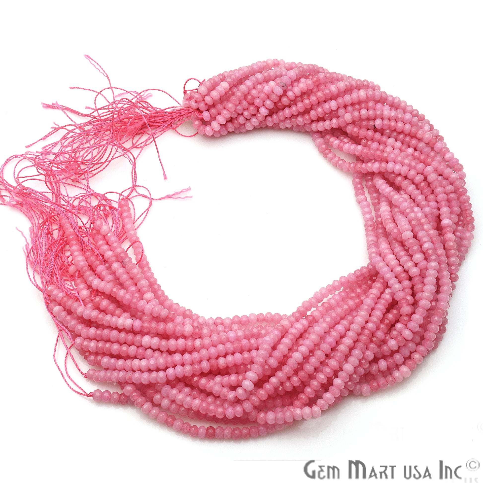 Baby Pink Jade 3-4mm Faceted Rondelle Beads Strands 14Inch - GemMartUSA