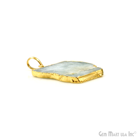 Aquamarine Free Form shape 33x24mm Gold Electroplated Gemstone Single Bail Pendant