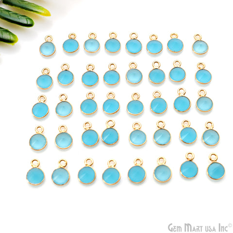 Sky Blue Chalcedony Round 6mm Gold Plated Single Bail Brilliant Cut Connector