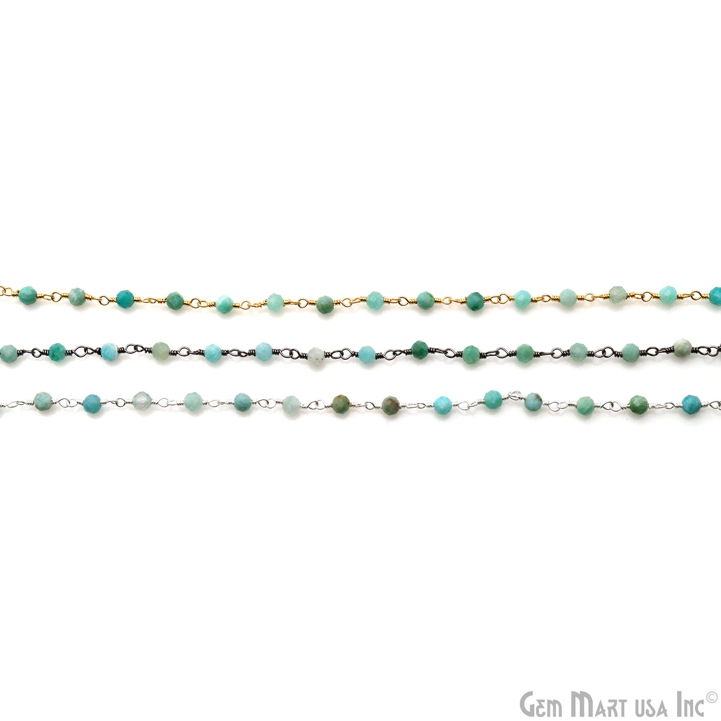 Amazonite 3-3.5mm Oxidized Beaded Wire Wrapped Rosary Chain