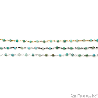 Amazonite 3-3.5mm Oxidized Beaded Wire Wrapped Rosary Chain