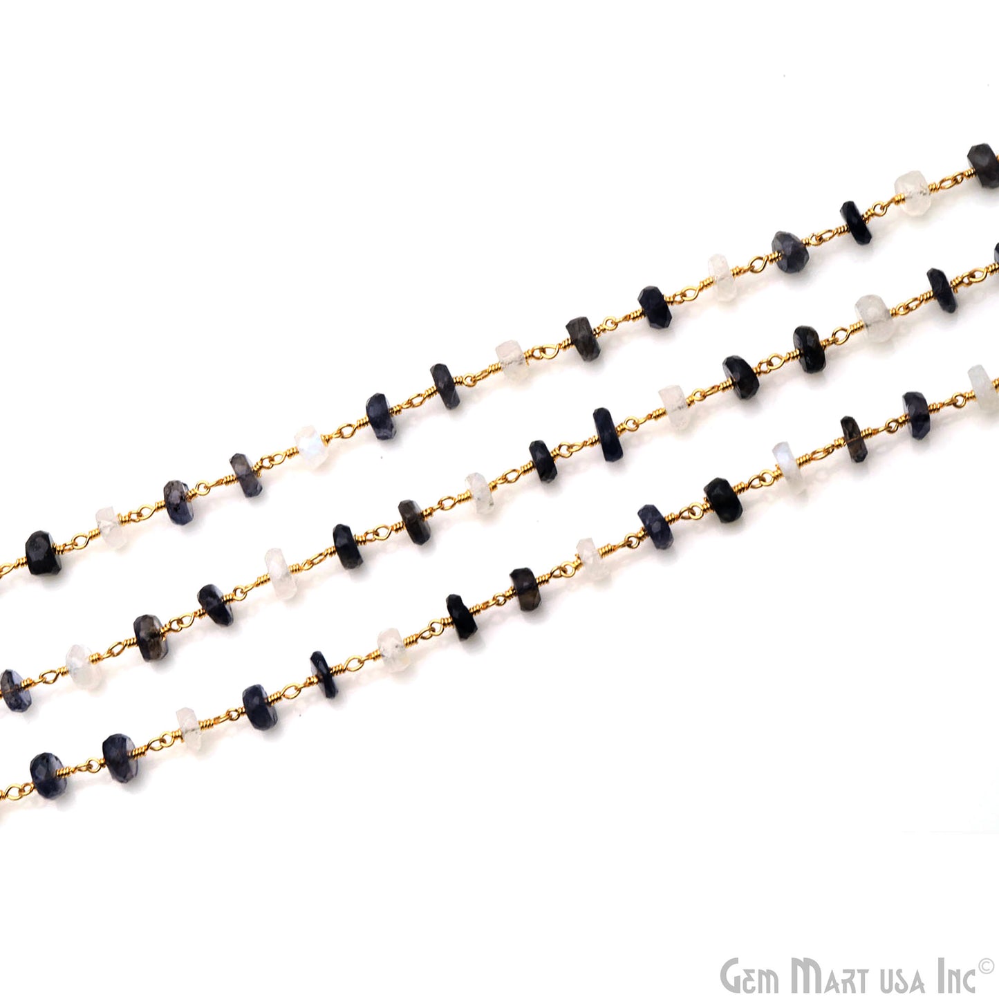 Iolite & Rainbow Faceted 5-6mm Gold Wire Wrapped Rosary Chain