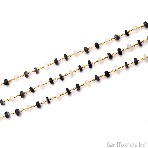 Iolite & Rainbow Faceted 5-6mm Gold Wire Wrapped Rosary Chain