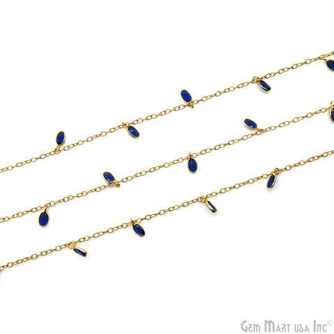 Sapphire Oval 5x3mm Gold Plated Bezel Connector Dangle Rosary Chain