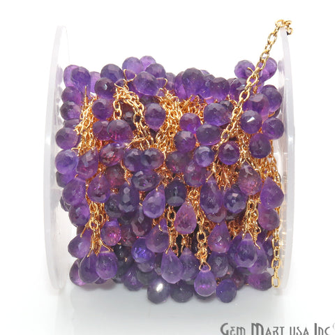 Amethyst Gold Plated Wire Wrapped Dangle Rosary Chain - GemMartUSA