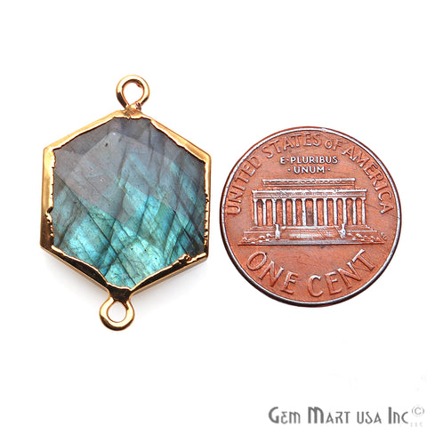 Labradorite Hexagon Shape 17x25mm Gold Electroplated Gemstone Connector - GemMartUSA