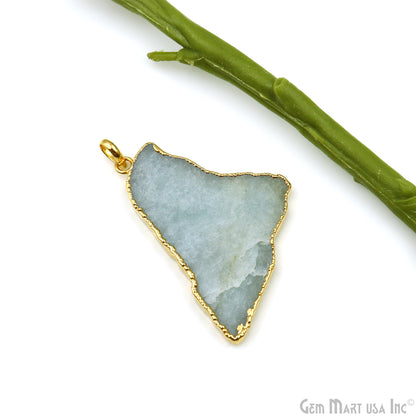 Aquamarine Free Form shape 55x33mm Gold Electroplated Gemstone Single Bail Pendant