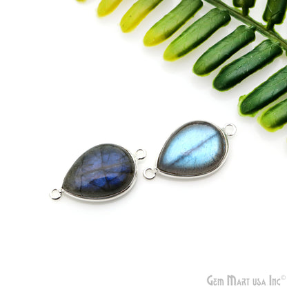 Flashy Labradorite Cabochon 13x18mm Pears Double Bail Silver Plated Gemstone Connector