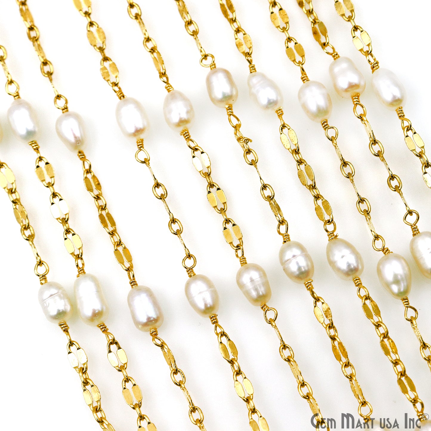 Pearl Oval Beads Gold Plated Finding Rosary Chain