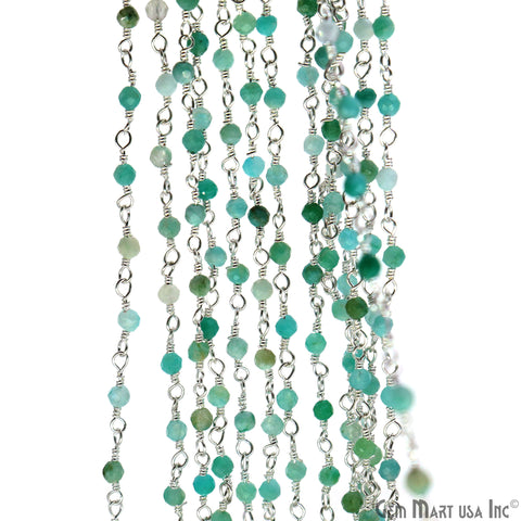 Amazonite 2-2.5mm Tiny Beads Silver Plated Wire Wrapped Rosary Chain
