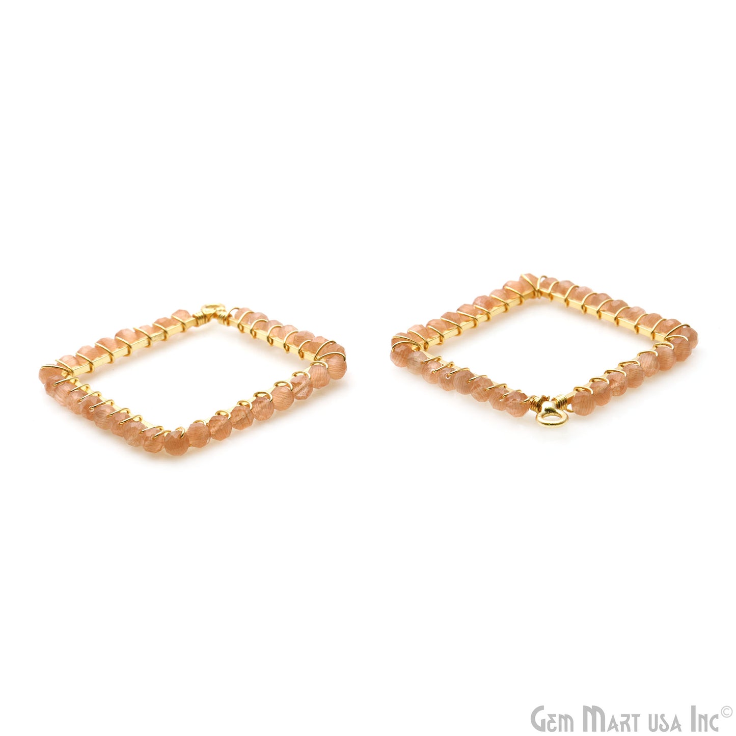 Sunstone Square Shape 31mm Single Bail Gold Wire Wrapped Connector