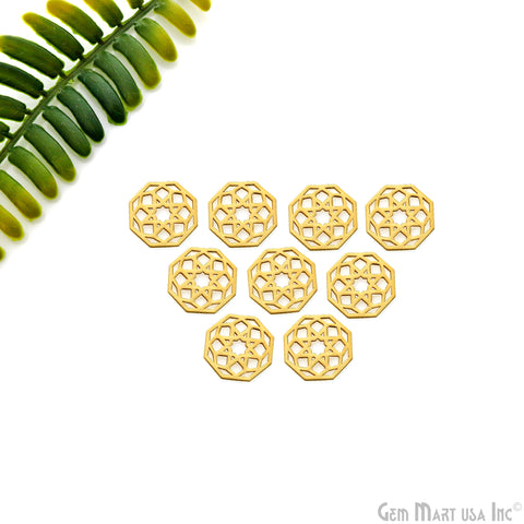 Hexagon Shape Charm Laser Finding Gold Plated 13mm Charm For Bracelets & Pendants