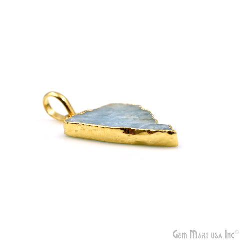 Aquamarine Free Form shape 31x21mm Gold Electroplated Gemstone Single Bail Pendant