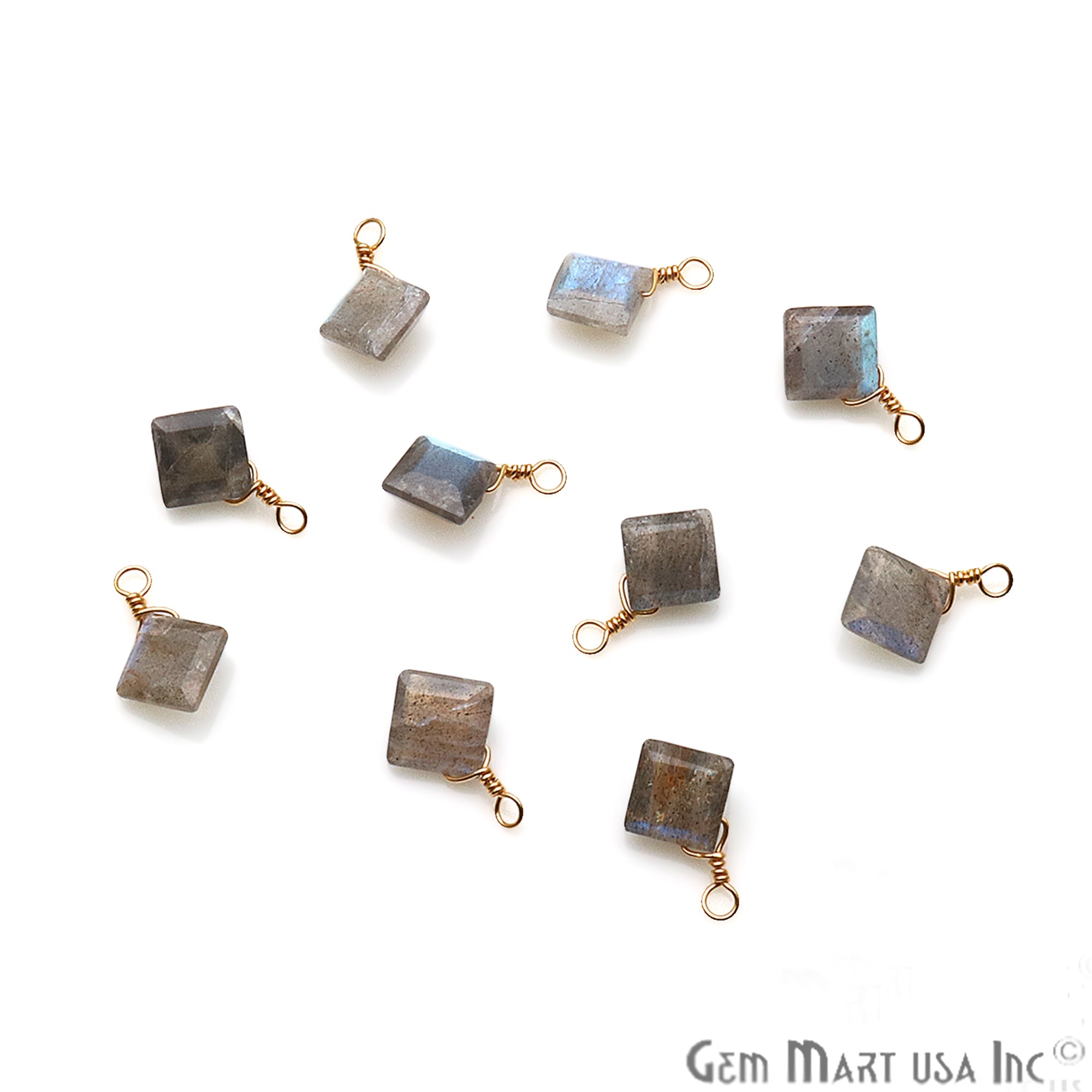 Labradorite 7mm Square Single Bail Gold Wire Wrapped Gemstone Connector - GemMartUSA
